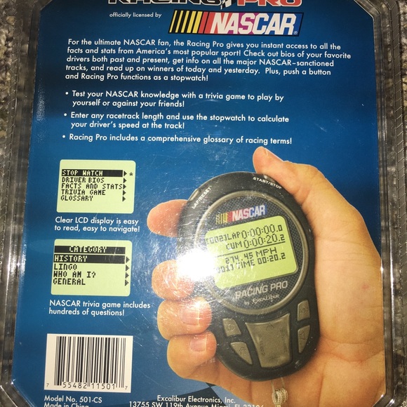 NIB Excalibur Electronics Nascar Racing Pro Stop Watch & Trivia Game + FREE GIFT - Picture 8 of 12